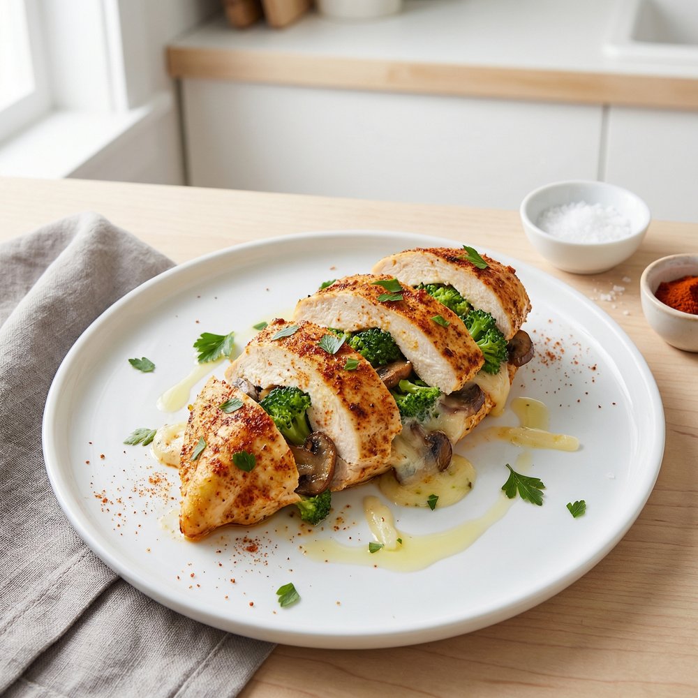 Mushroom, Broccoli, and Cheese Stuffed Chicken