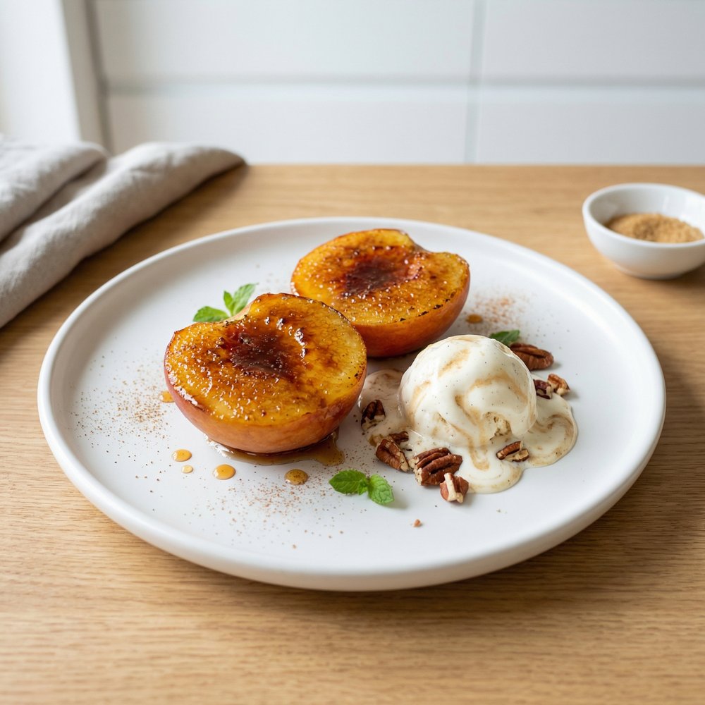 Brown Sugar–Pecan Peach Brûlée