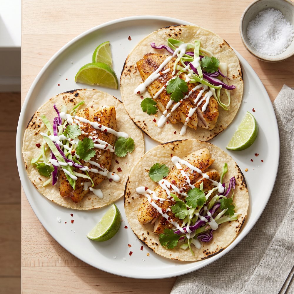 Broiled Tilapia Tacos with Cilantro–Lime Slaw
