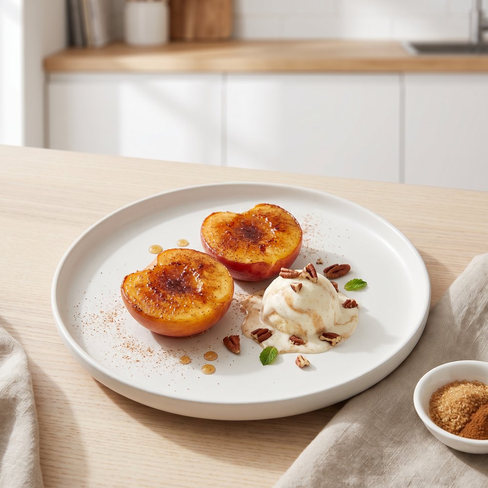 Brown Sugar–Pecan Peach Brûlée
