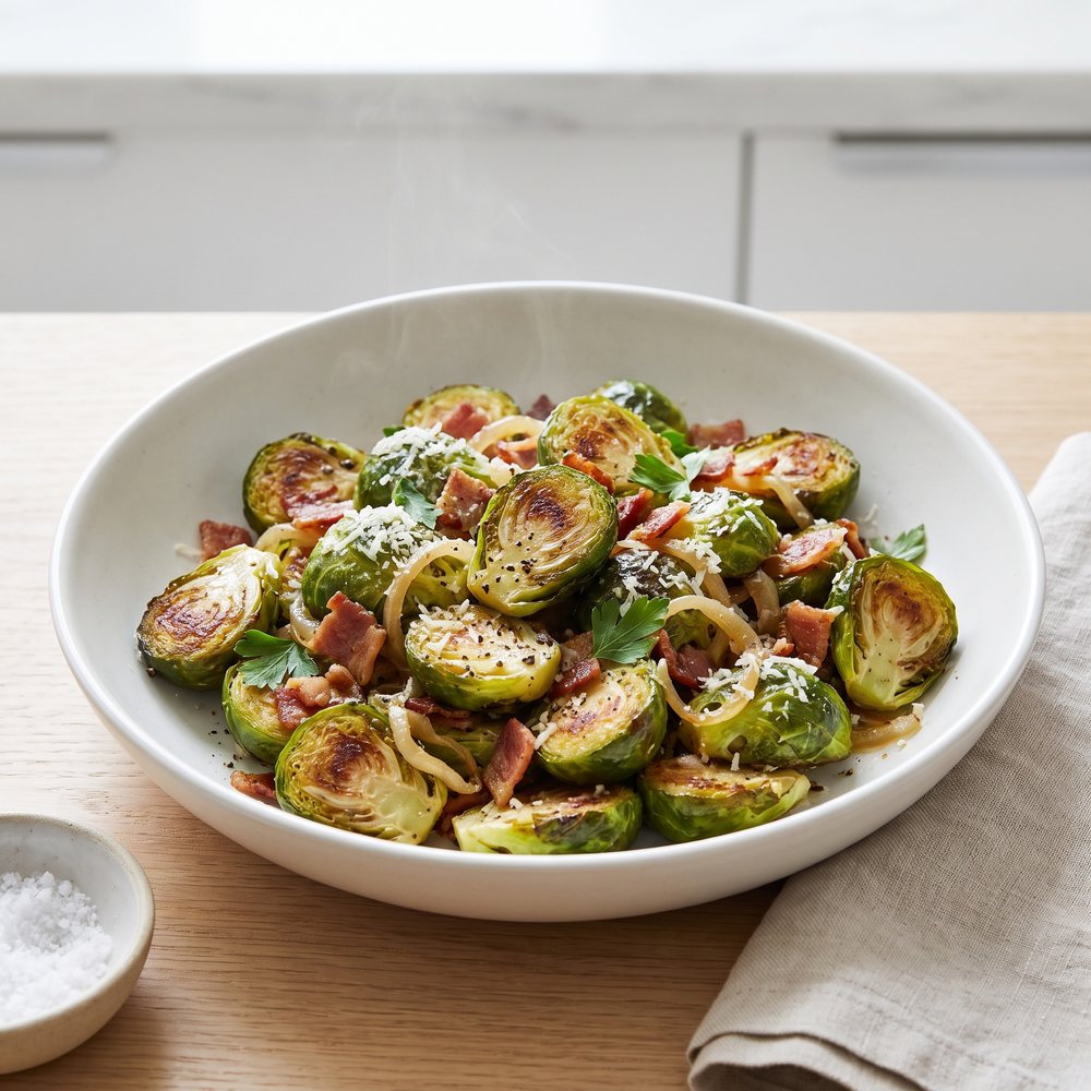 Brussels Sprouts Skillet with Bacon and Onions