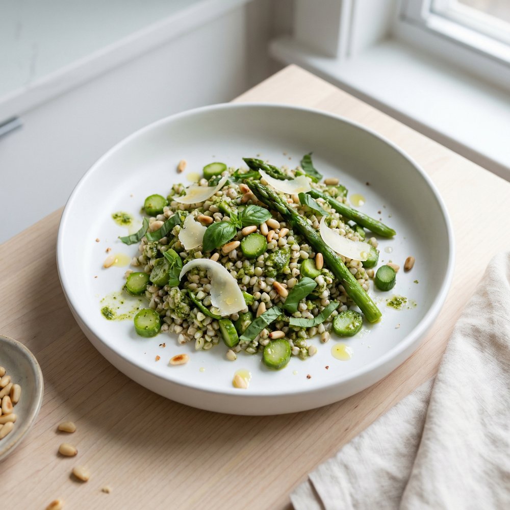 Gluten-Free Buckwheat, Asparagus, and Pesto Salad