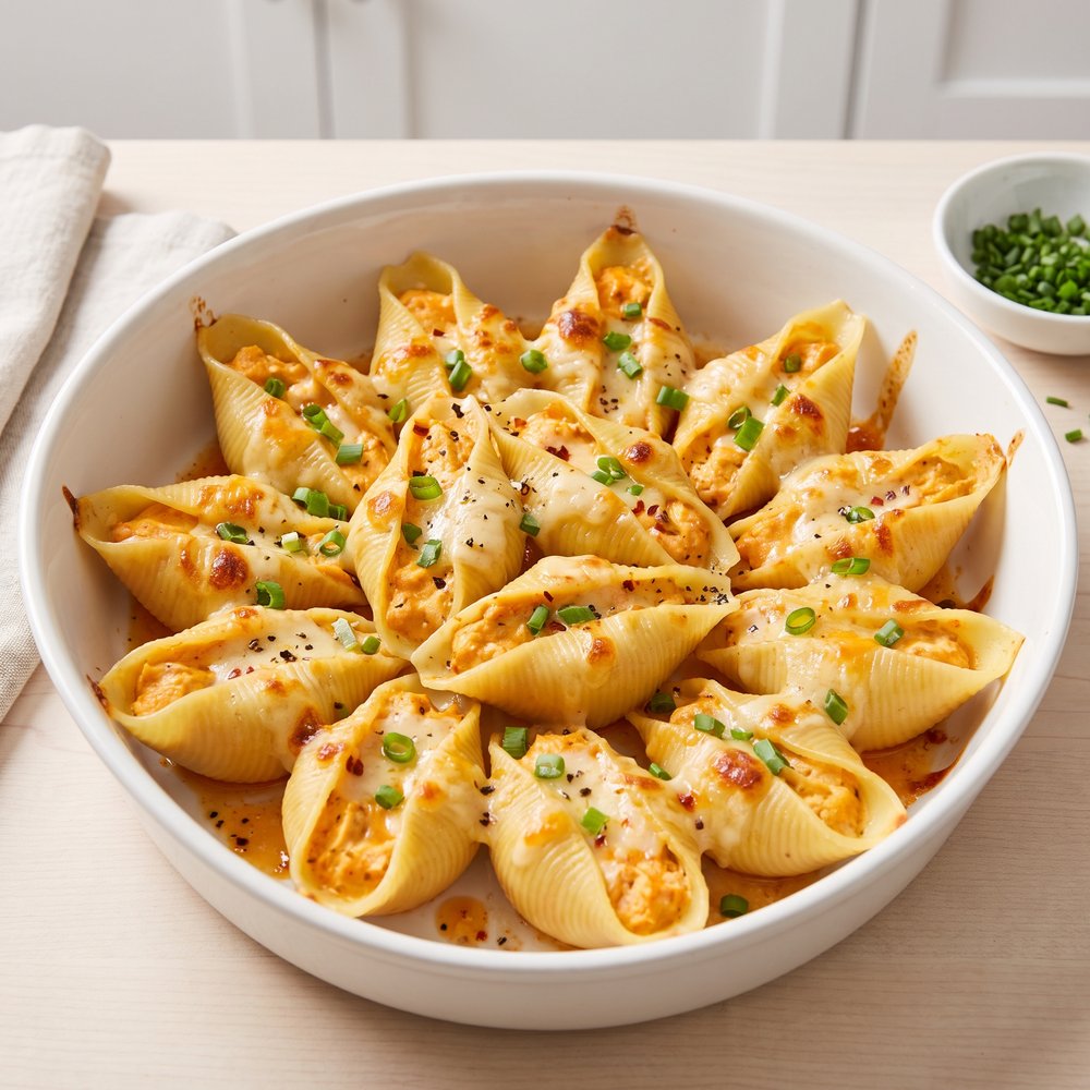Buffalo-Style Chicken Stuffed Pasta Shells