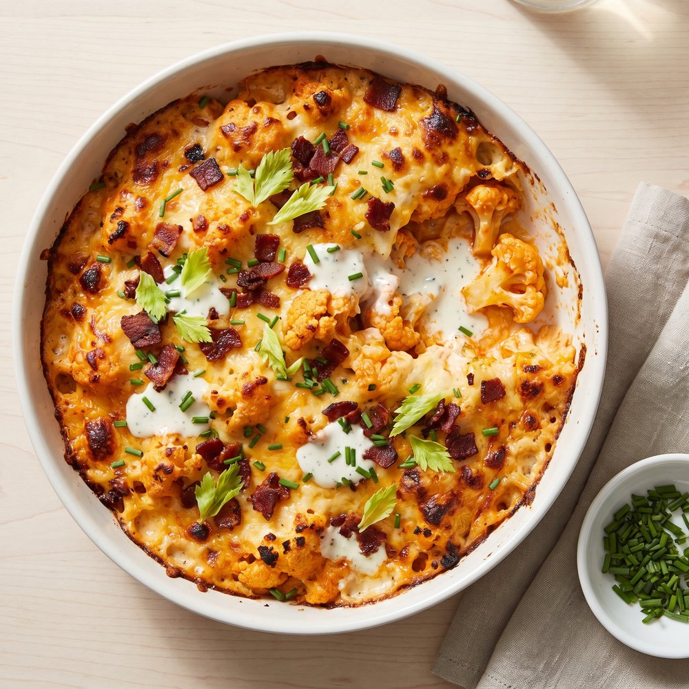 Buffalo Bacon Ranch Cauliflower Casserole