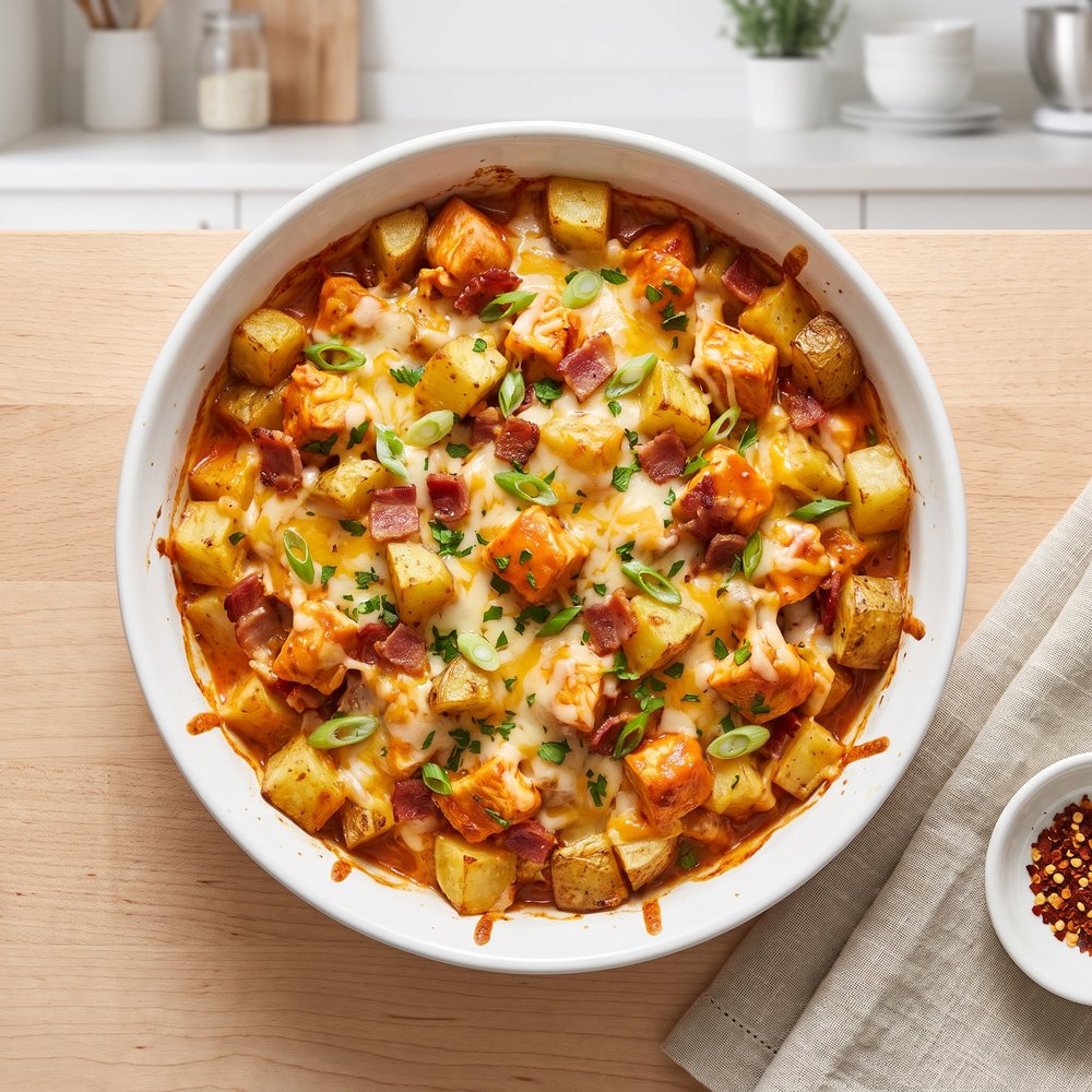 Buffalo Chicken Potato Bake Casserole