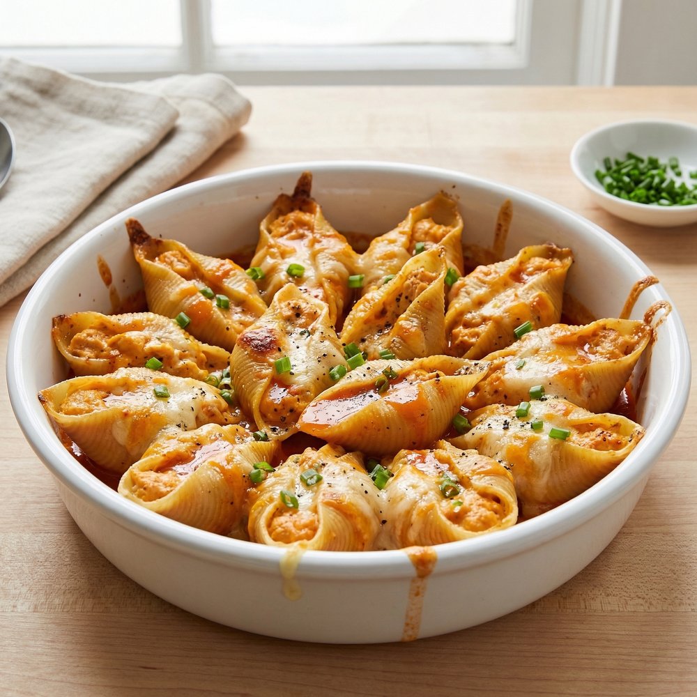 Buffalo-Style Chicken Stuffed Pasta Shells