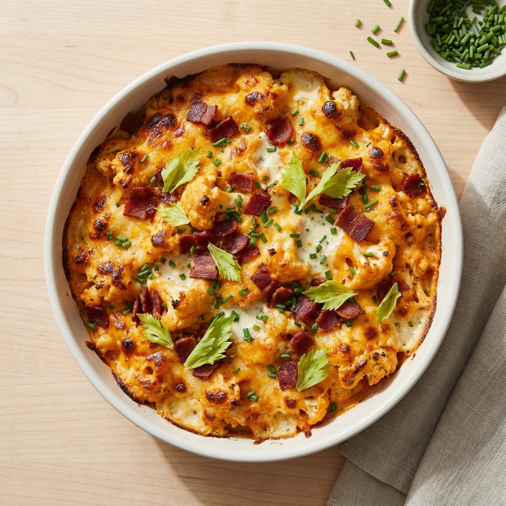 Buffalo Bacon Ranch Cauliflower Casserole