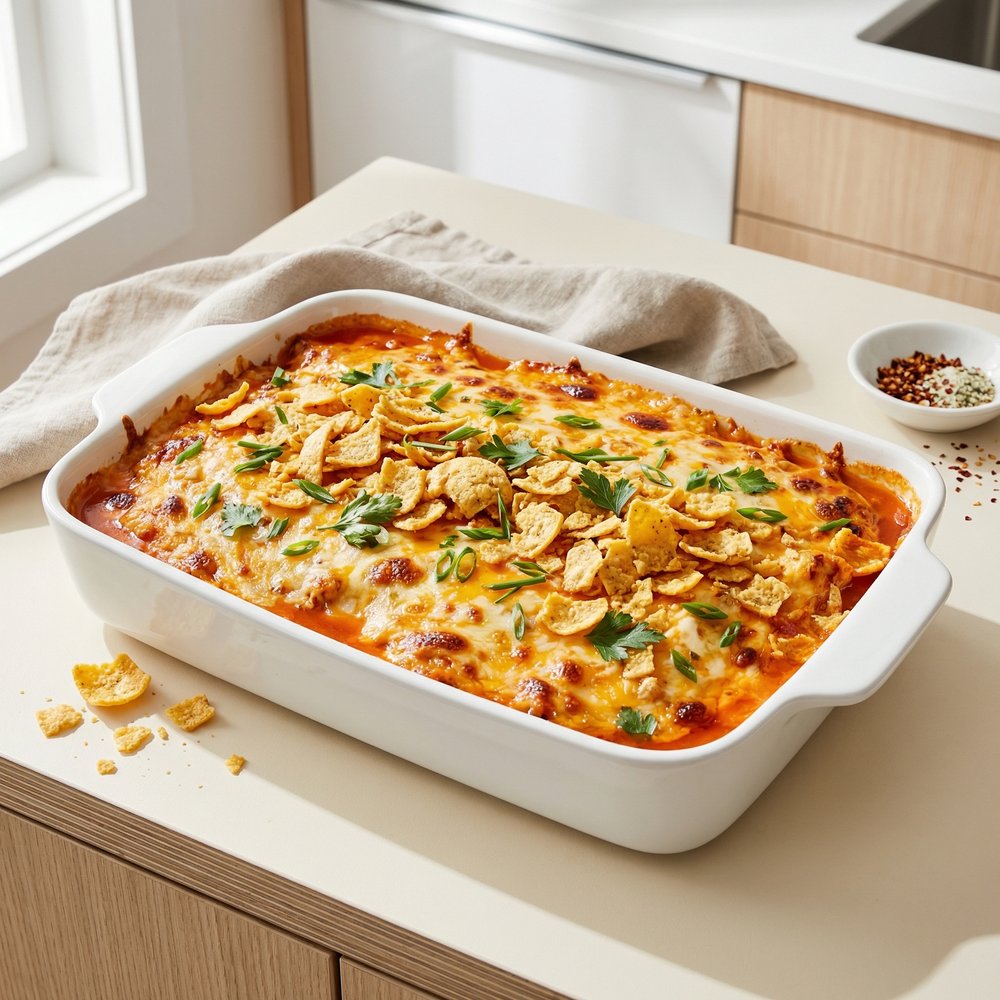Buffalo Chicken and Cheese Rice Bake
