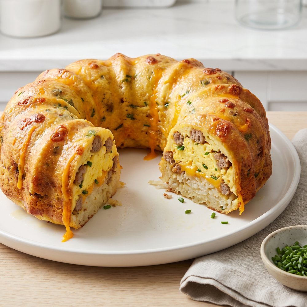Bundt Pan Breakfast Casserole with Sausage, Eggs, and Biscuits