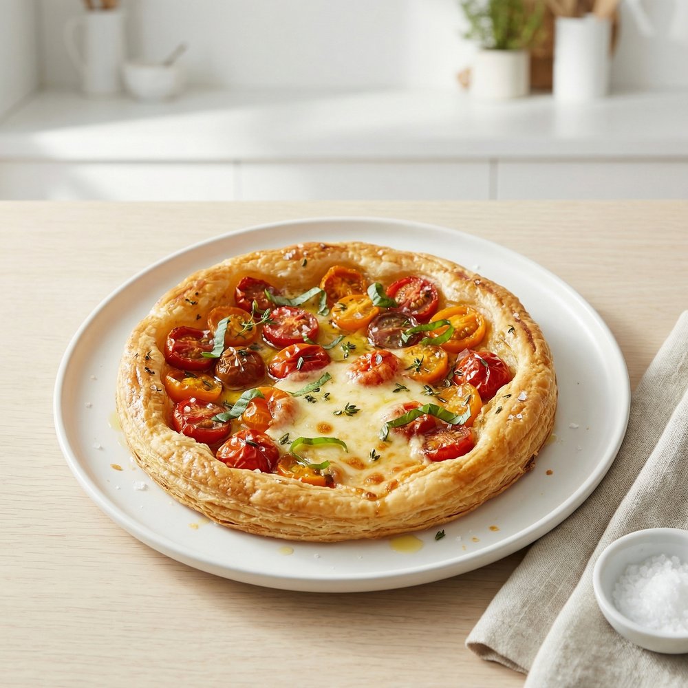 Bursting Cherry Tomato Tart with Herbed Cheese