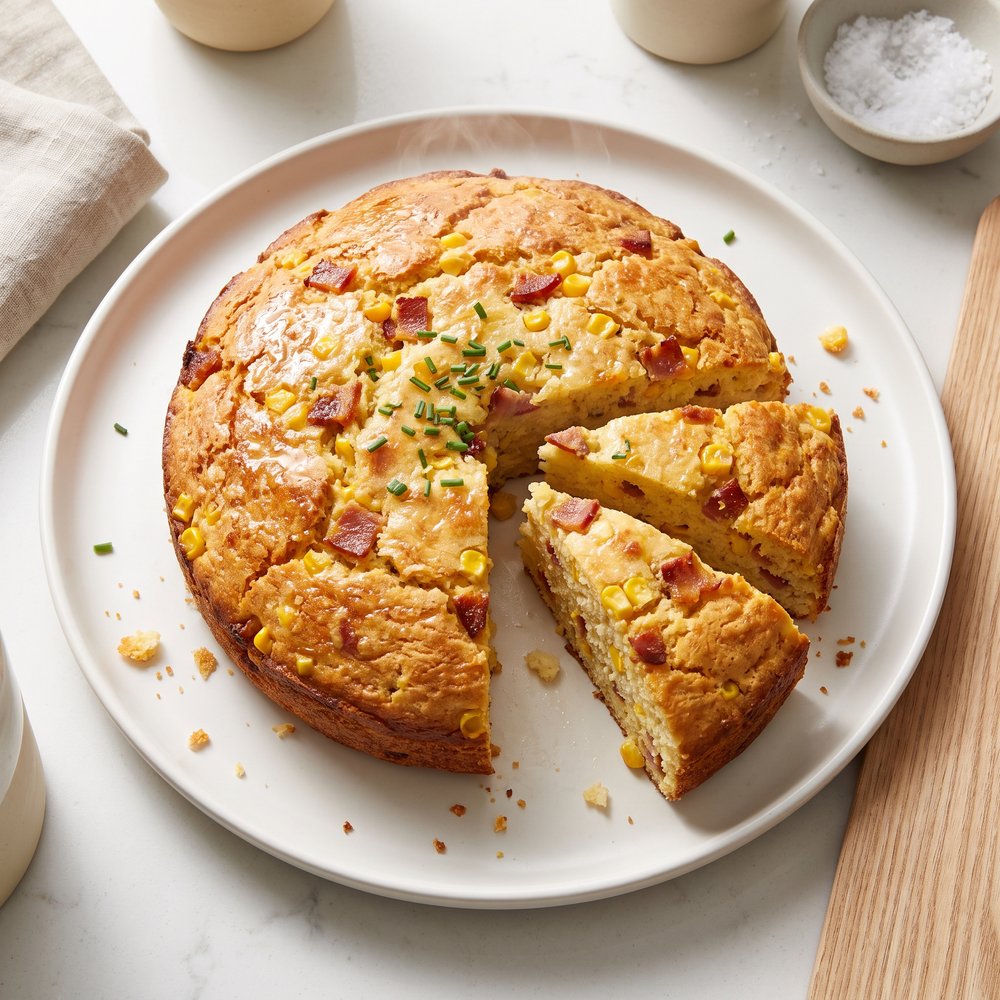Buttermilk Cornbread studded with Bacon and Sweet Corn