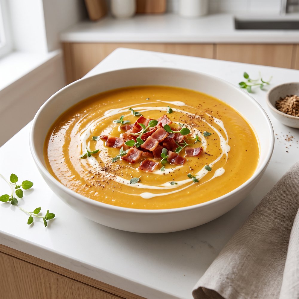 Butternut Squash & Sweet Potato Bisque with Applewood-Smoked Bacon