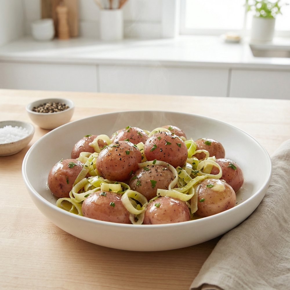 Baby Red Potatoes with Leeks and Fresh Parsley Butter