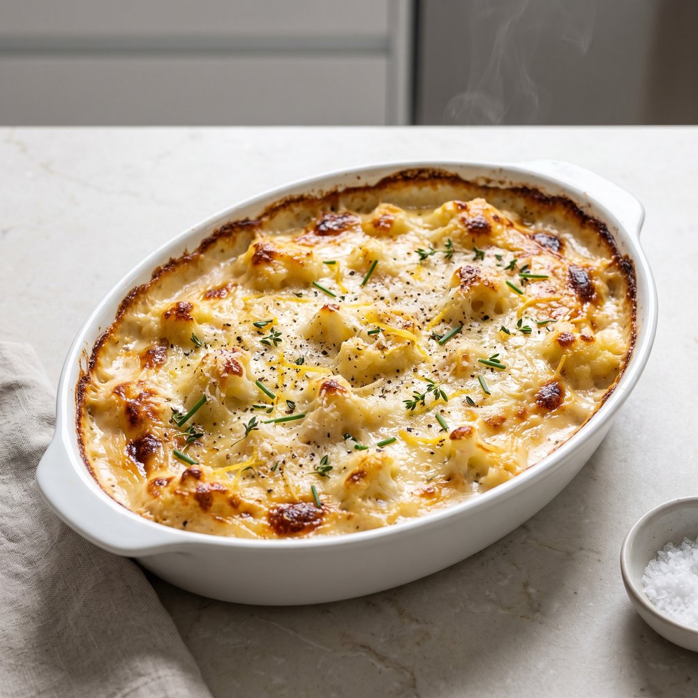 Cacio e Pepe Cauliflower Gratin