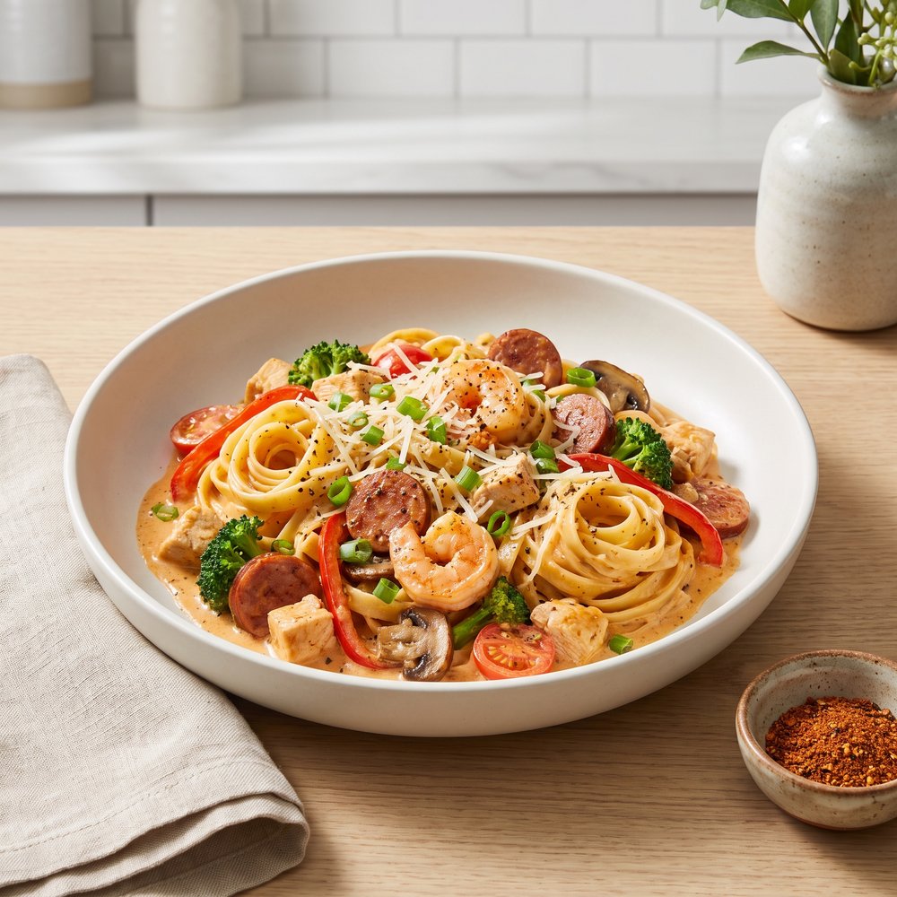 Cajun Trio Pasta with Chicken, Shrimp, and Sausage