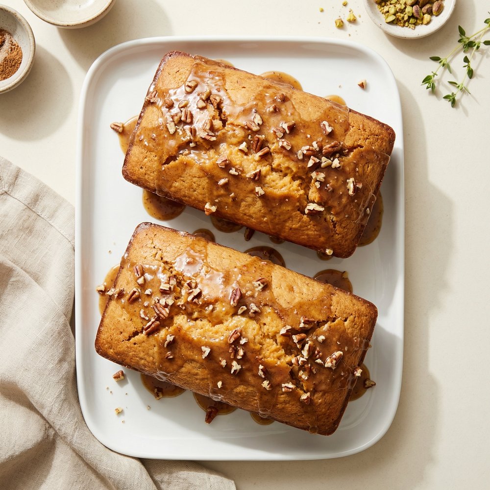 Cantaloupe Quick Bread with Pecan Praline Icing