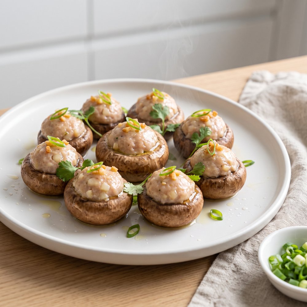 Cantonese-Style Pork-Stuffed Mushrooms