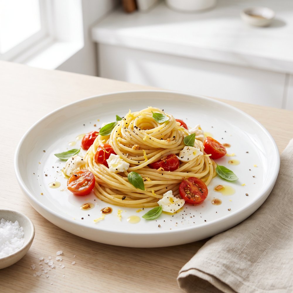 Caprese Pasta with Thai Basil