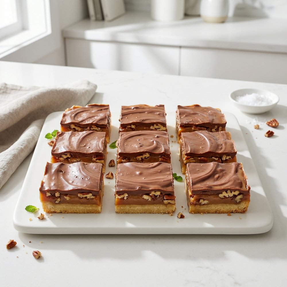 Chocolate Pecan Turtle Bar Squares