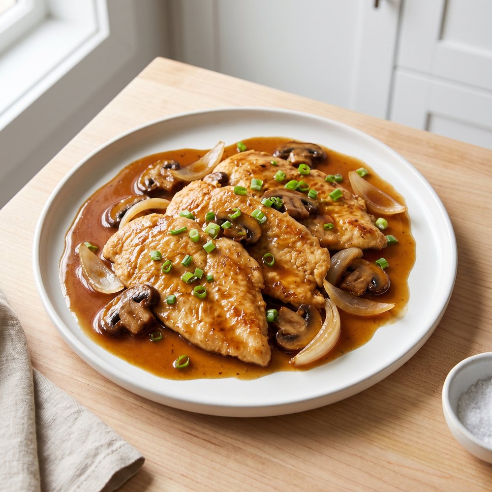 Caramelized Chicken Marsala with Sweet Wine Sauce