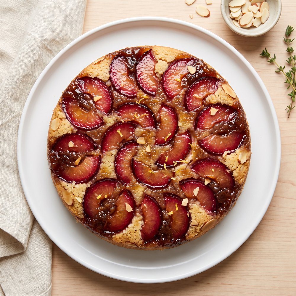 Caramelized Plum–Almond Upside-Down Cake