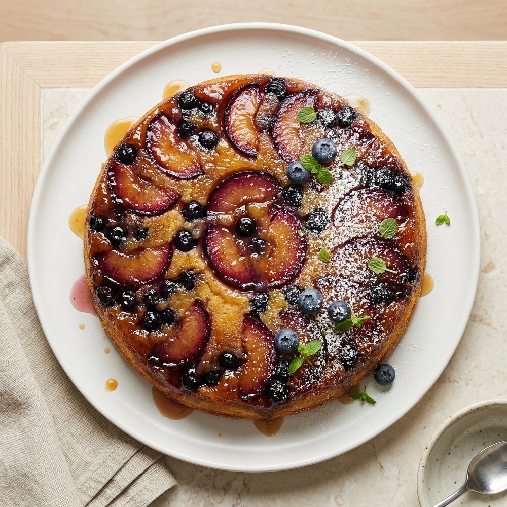 Plum Blueberry Upside-Down Cake