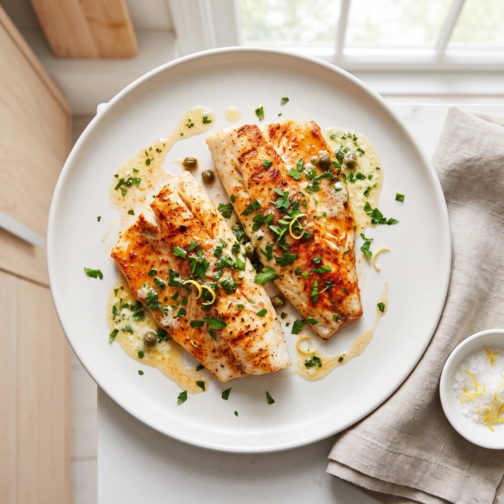 Char-Grilled Sea Bass with Garlic-Parsley Butter