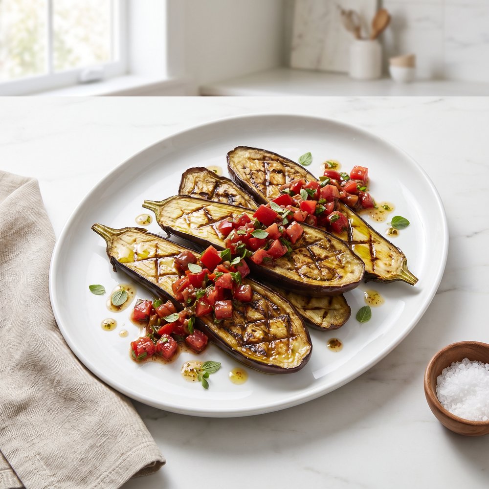 Charred Eggplant with Balsamic-Tomato Relish