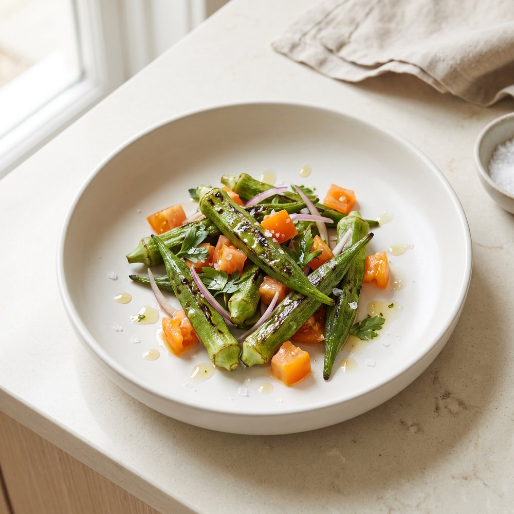 Charred Okra and Tomato Salad