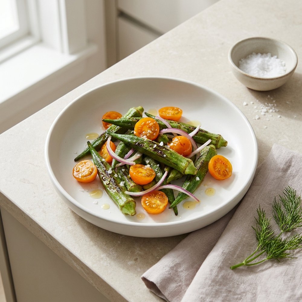 Charred Okra and Tomato Salad
