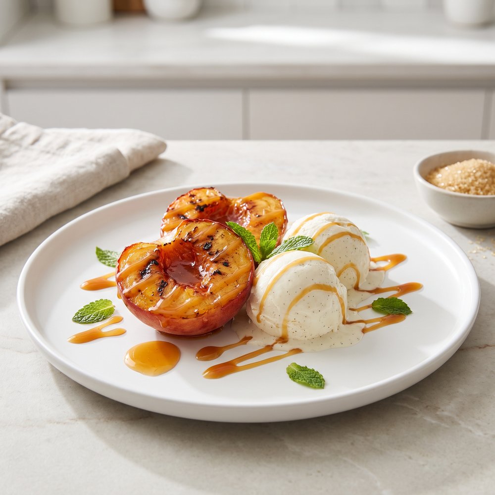 Charred Peaches with Ice Cream