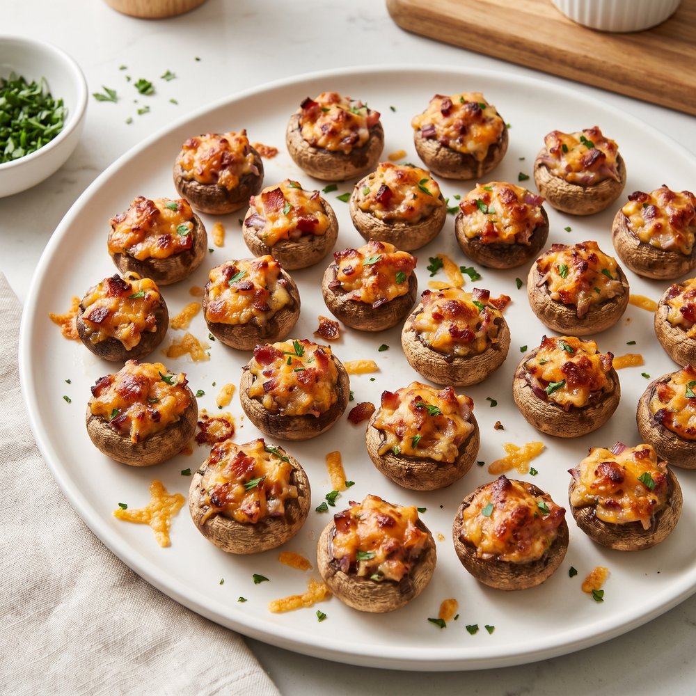 Cheddar-Bacon Filled Crimini Caps