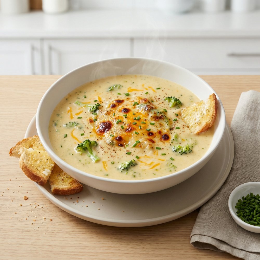Cheddar-Topped Broccoli Soup Gratin
