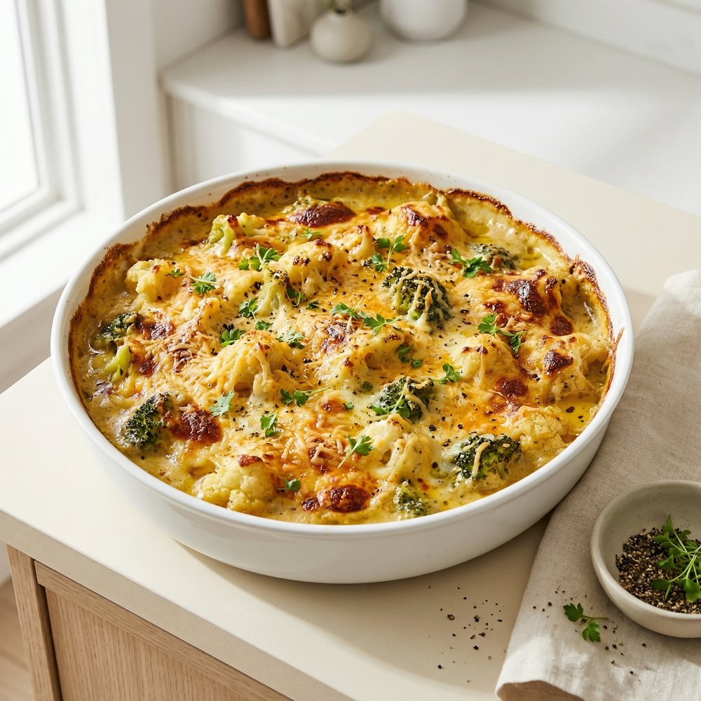 Broccoli and Cauliflower Cheddar Casserole