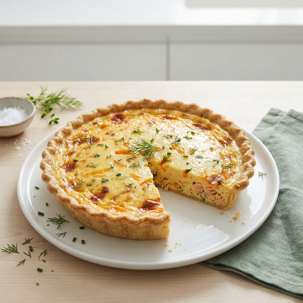 Cheddar and Salmon Quiche