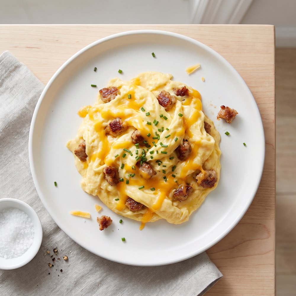 Cheddar Sausage and Egg Breakfast Scramble