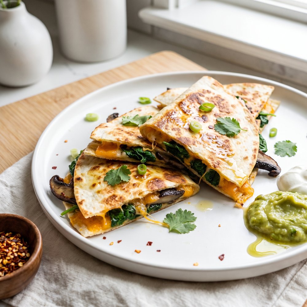 Cheddar, Spinach & Portobello Quesadillas