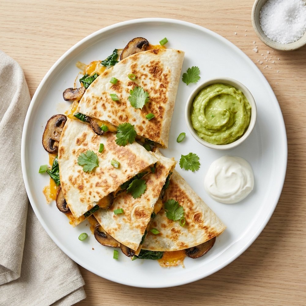 Cheddar, Spinach & Portobello Quesadillas