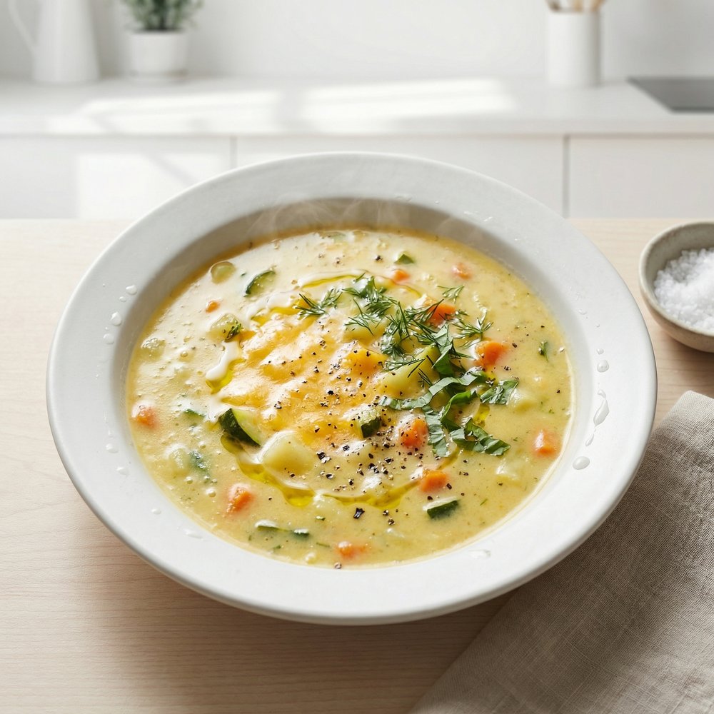 Hearty Zucchini and Vegetable Cheddar Soup