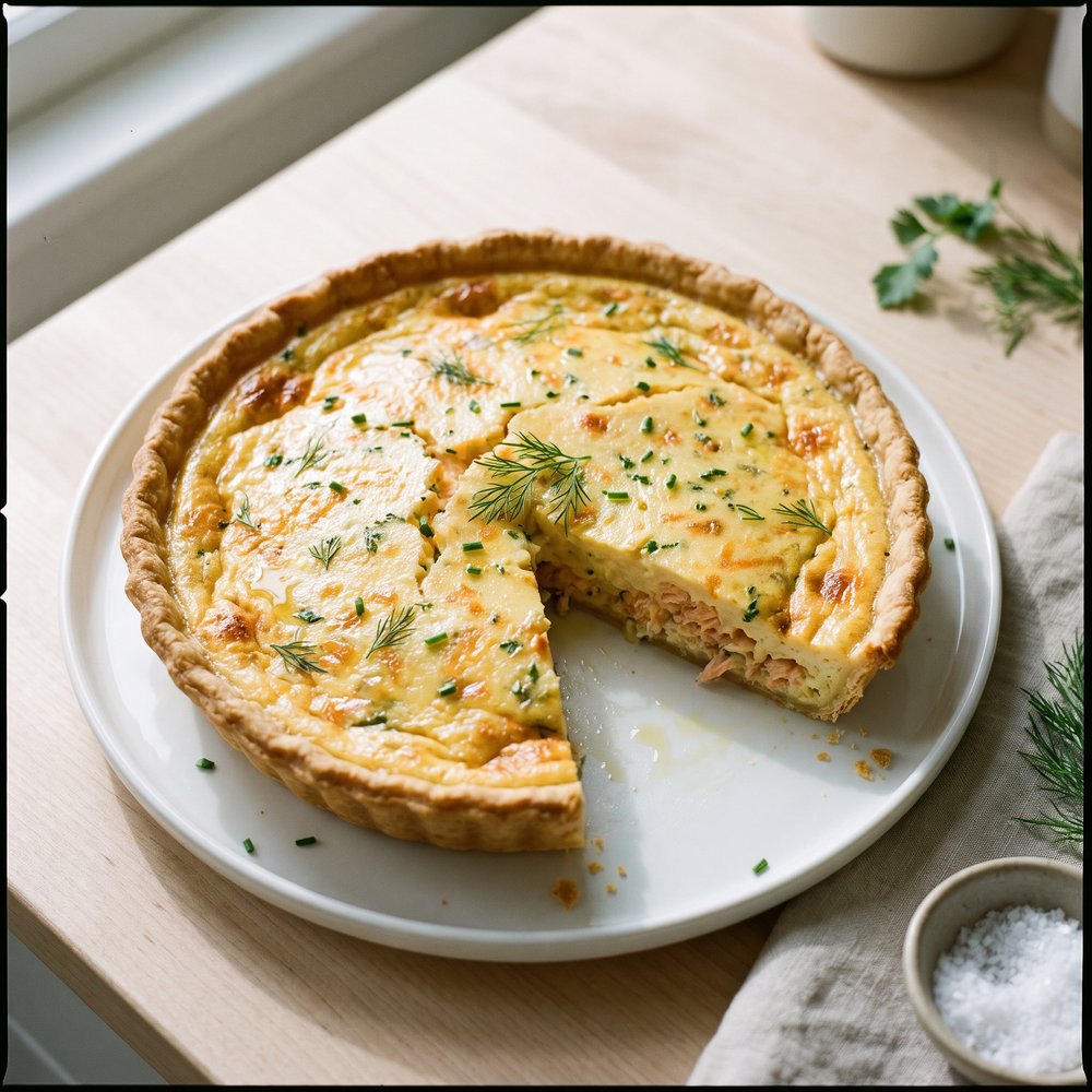 Cheddar and Salmon Quiche