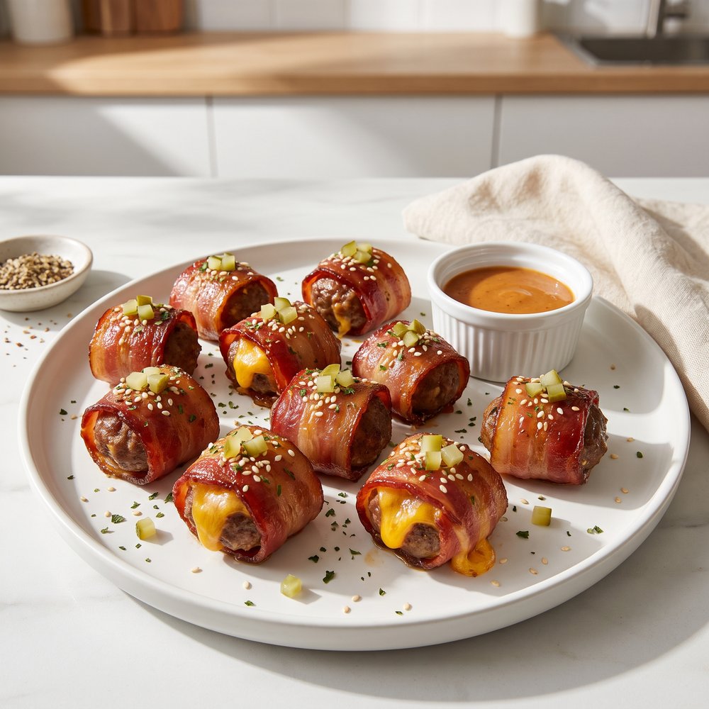 Cheeseburger Bites Wrapped in Bacon