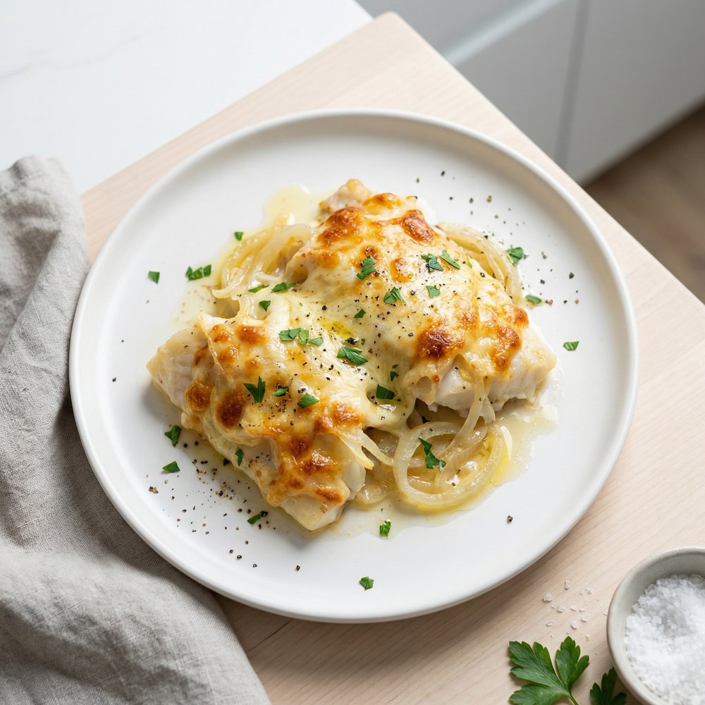 Oven-Baked Cod with Three Cheeses