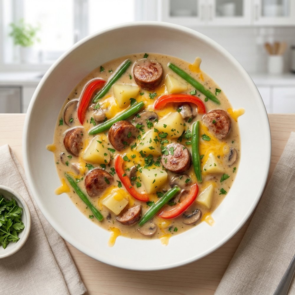 Slow Cooker Cheesy Bratwurst Stew