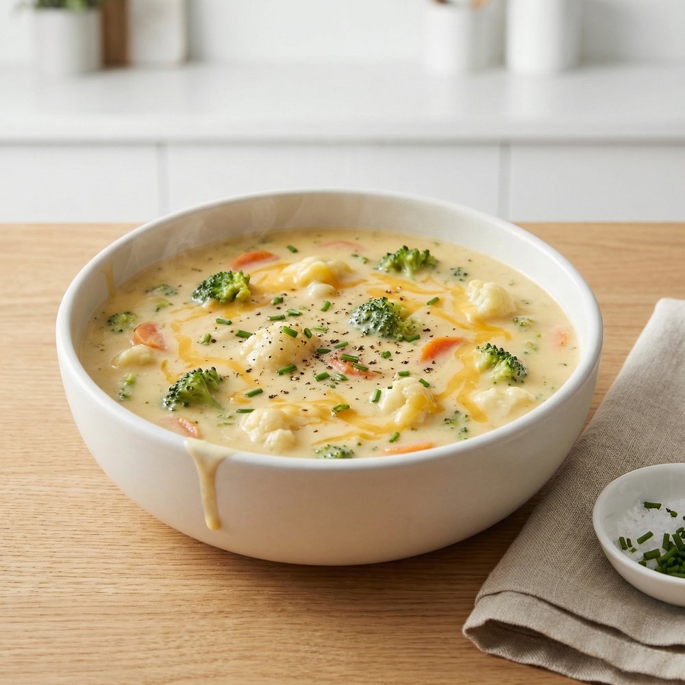 Creamy Broccoli and Mixed Vegetable Cheese Soup