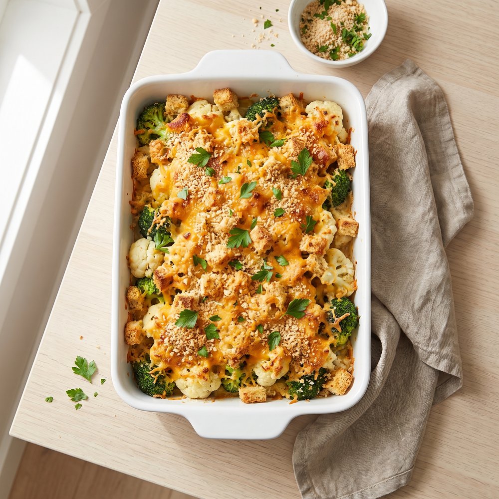 Cheesy Broccoli and Cauliflower Bake