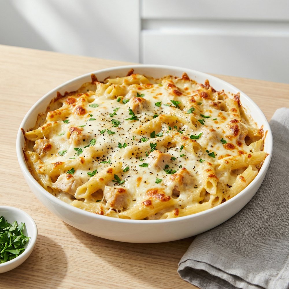 Cheesy Chicken Alfredo Pasta Bake