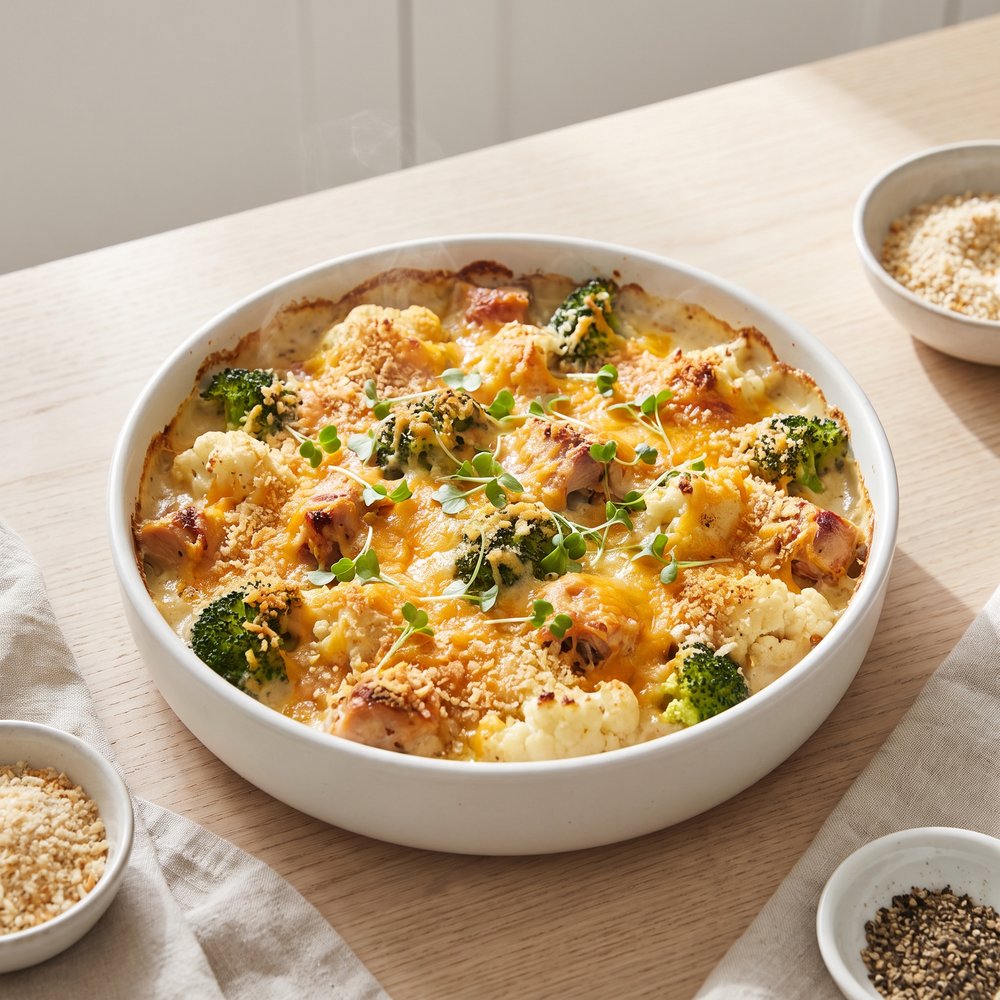 Cheesy Chicken Broccoli Cauliflower Casserole