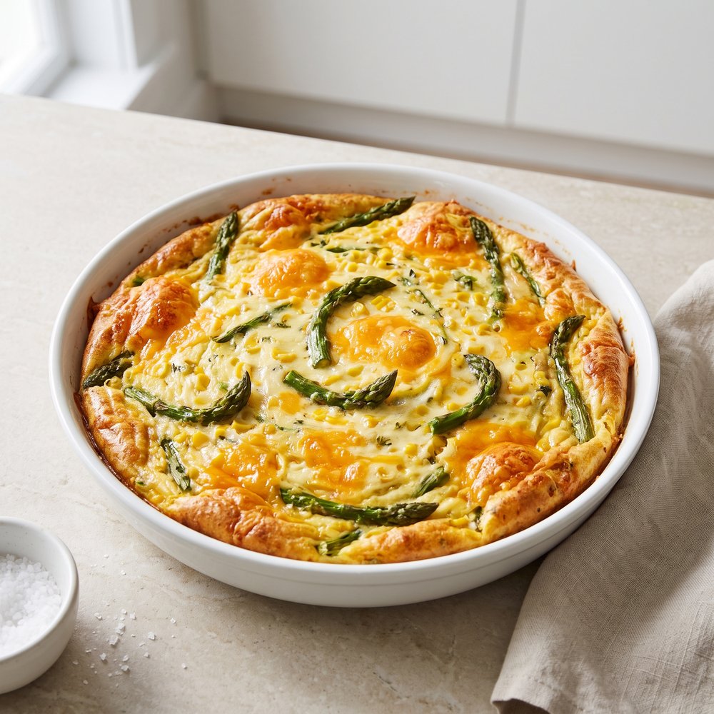 Cheesy Corn and Asparagus Bake