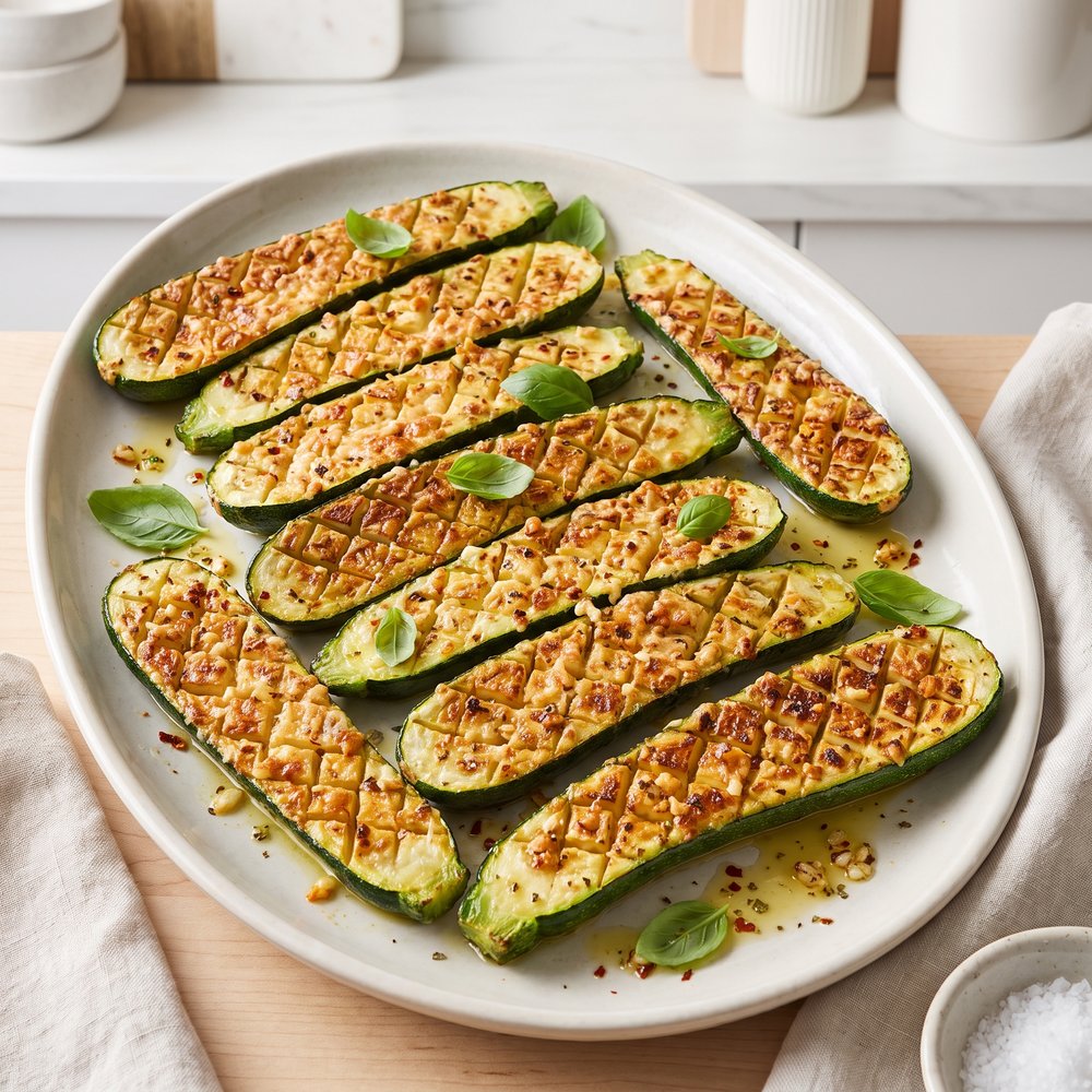 Cheesy Garlic Zucchini Steaks