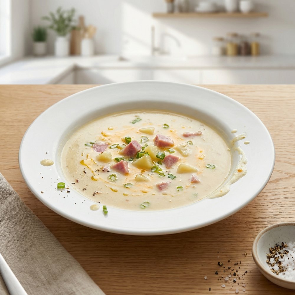 Crockpot Ham and Cheddar Potato Soup